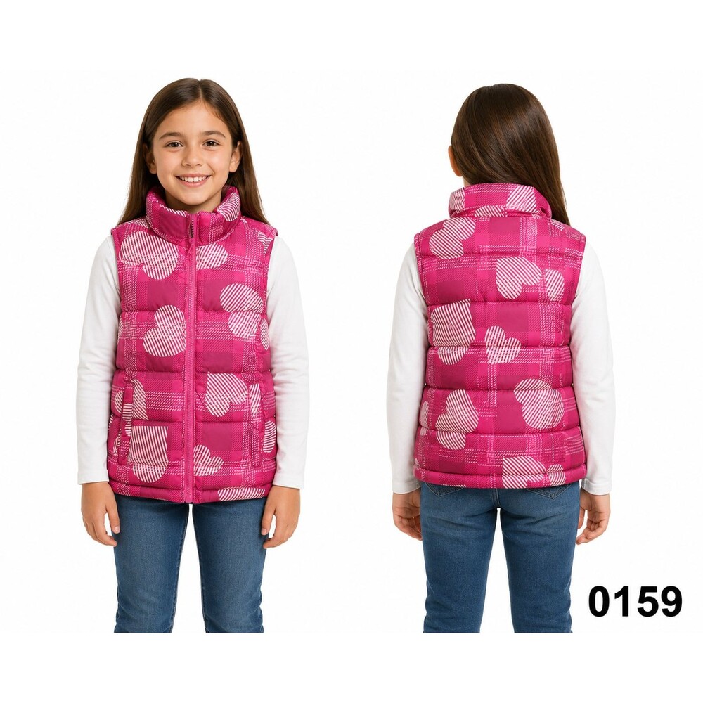 Old Navy Girls Pink Heart & Plaid Puffer Vest - sz S - 0159